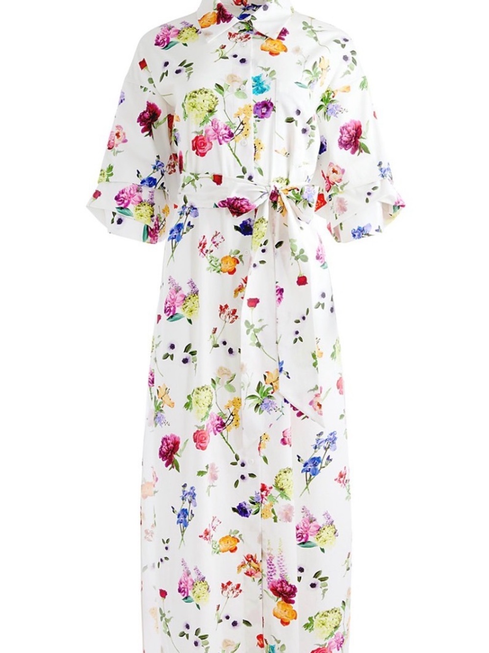 Alice & Olivia Tanika Multicolor Floral Maxi Shirt Button Down Dress with Tie
